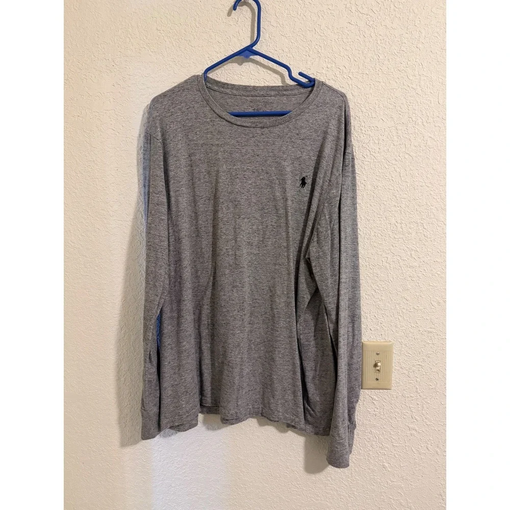 Polo Ralph Lauren Mens Long Sleeve T-Shirt Heather Grey Cotton Pony Logo Large